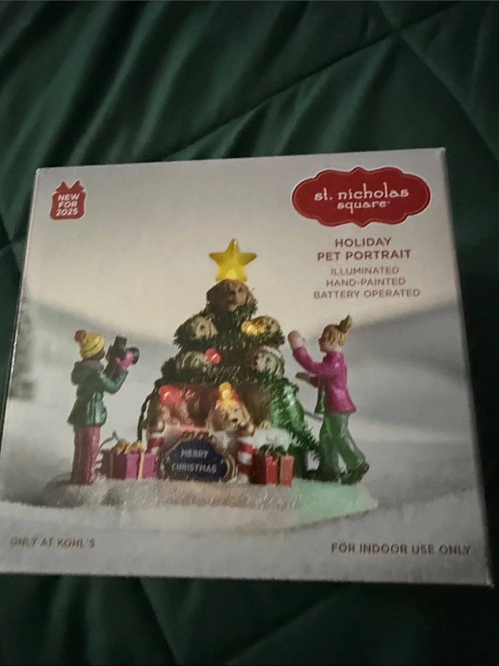 St. Nicholas Square Holiday Pet Portrait Illuminated Figurine - Green
